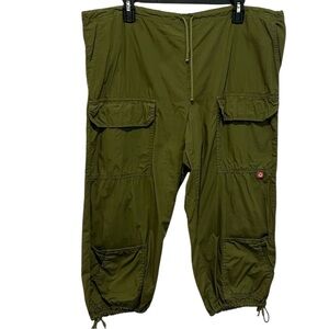 XCVI wearables olive green cotton drawstring waist cargo capri crop pants XL